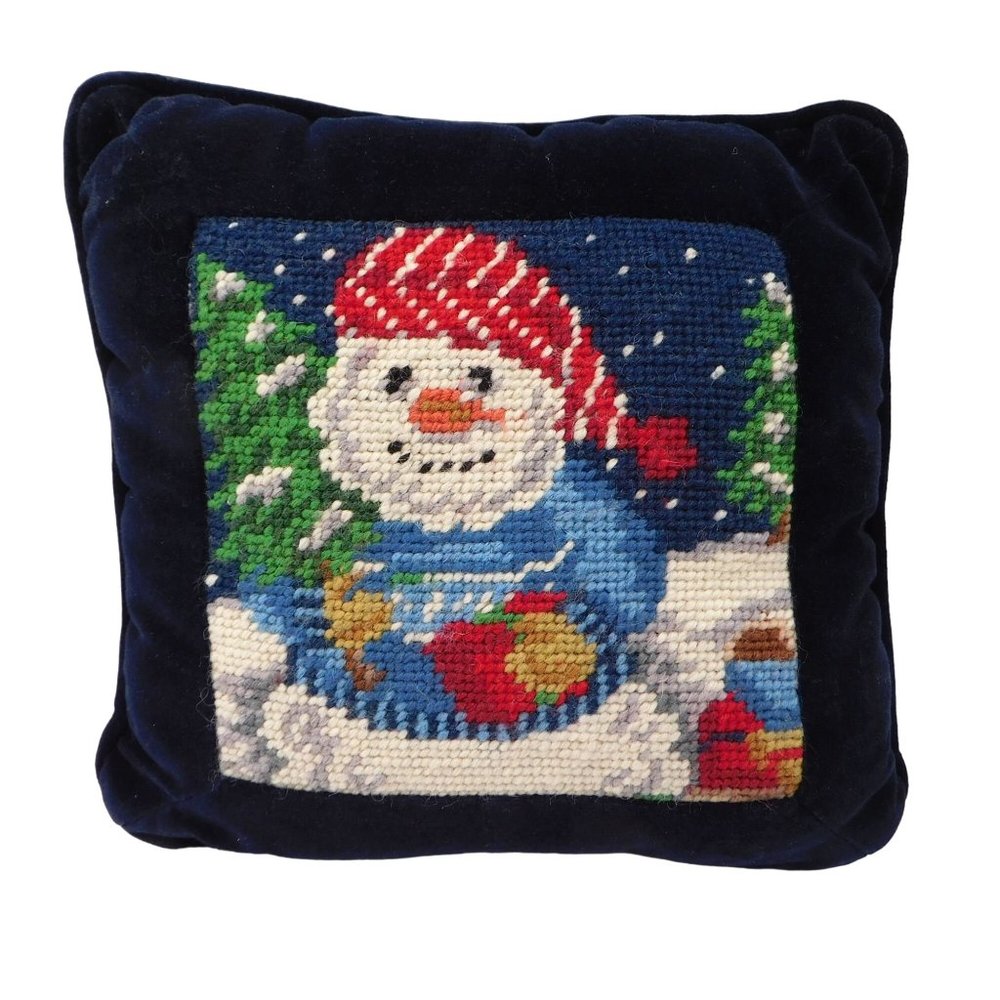 Small Snowman Needlepoint Pillow 9"
